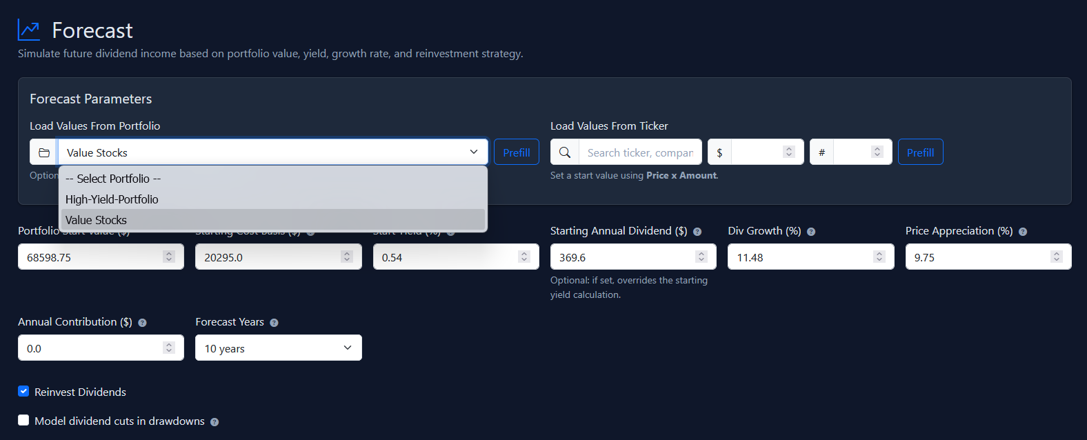 Load a portfolio directly into a forecast scenario.